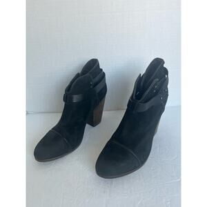 Rag & Bone Black Suede Leather Almond Toe Ankle Bootie Boots Block Heel Sz 11